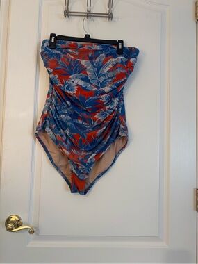 J. Crew Red and Blue Tropical Print One-Piece Swimsuit